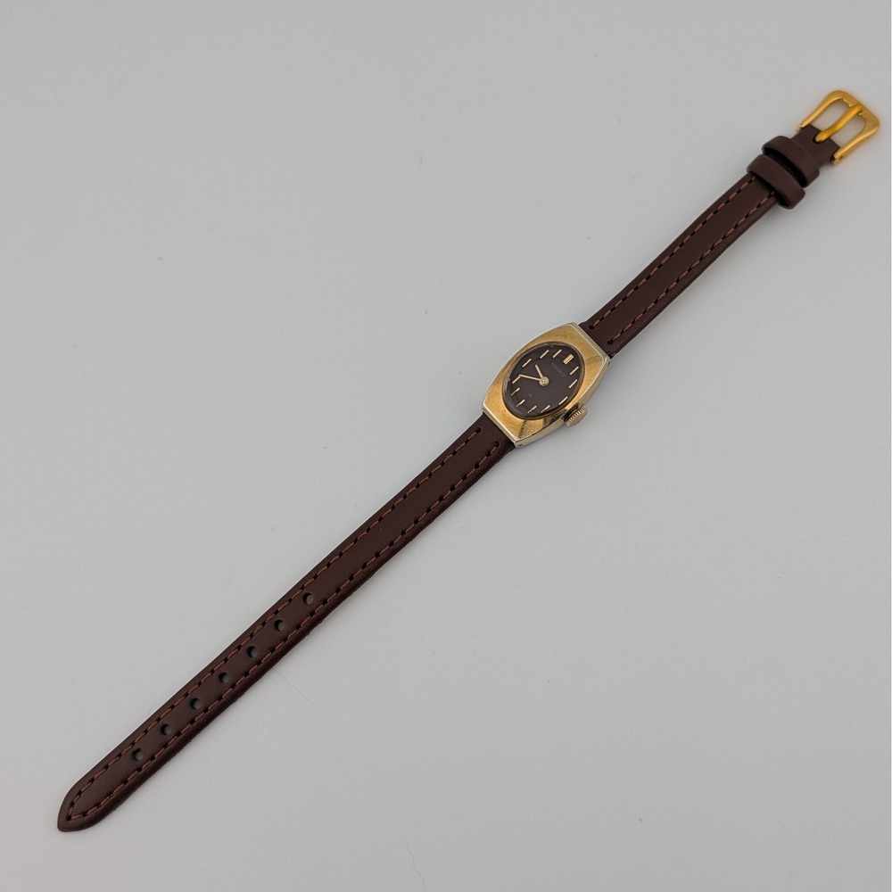 Vintage Seiko Chocolate Brown Dial Oval Mechanical Watch Gold Tone 11-7039 - Picture 9 of 10
